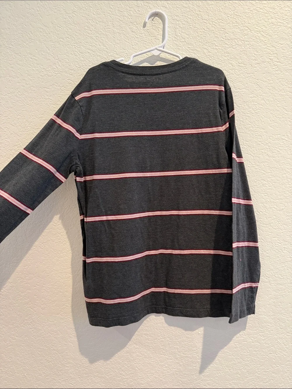 Old Navy Dark Gray Crewneck Top with Pink & White Stripes